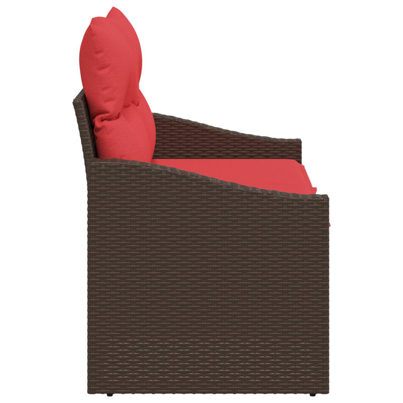  Canapé de jardin 2 places avec coussins en rotin de polyester brun, Noir