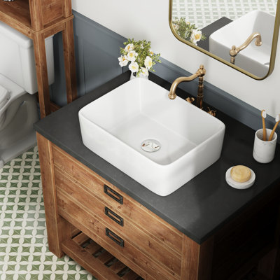 Lavabo de salle de bain vasque rectangulaire en porcelaine vitreuse 16 po x 12 po DeerValley