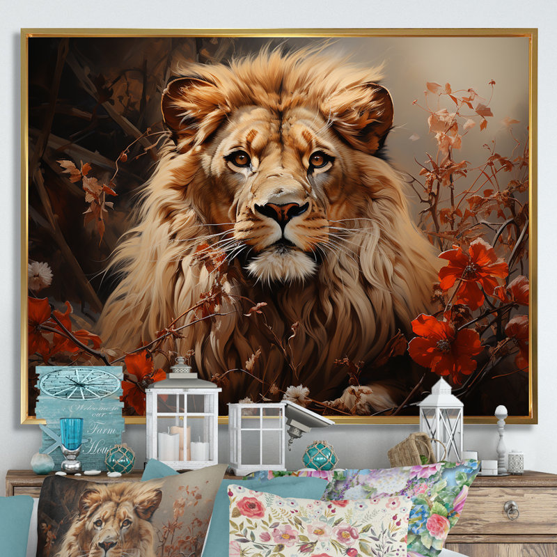 «Lion Wilderness Symphony» sur toile, H 24 po x l 32 po x P 1 po, Cadre flottant doré