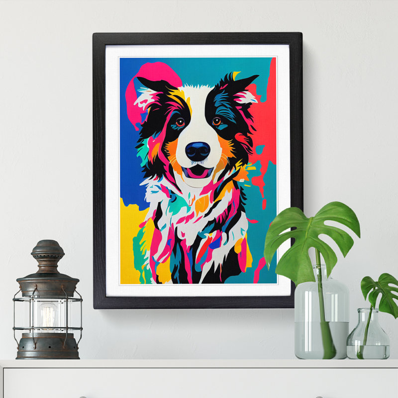 Border Collie Pop Style - Framed Print, 64cm H x 46cm W x 2cm D, Walnut Framed