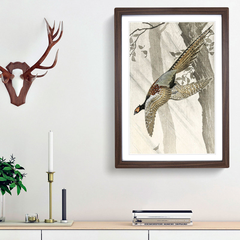 Pheasant in Flight by Ohara Koson - Picture Frame Painting Print, 48cm H x 36cm W x 2cm D, Walnut Framed