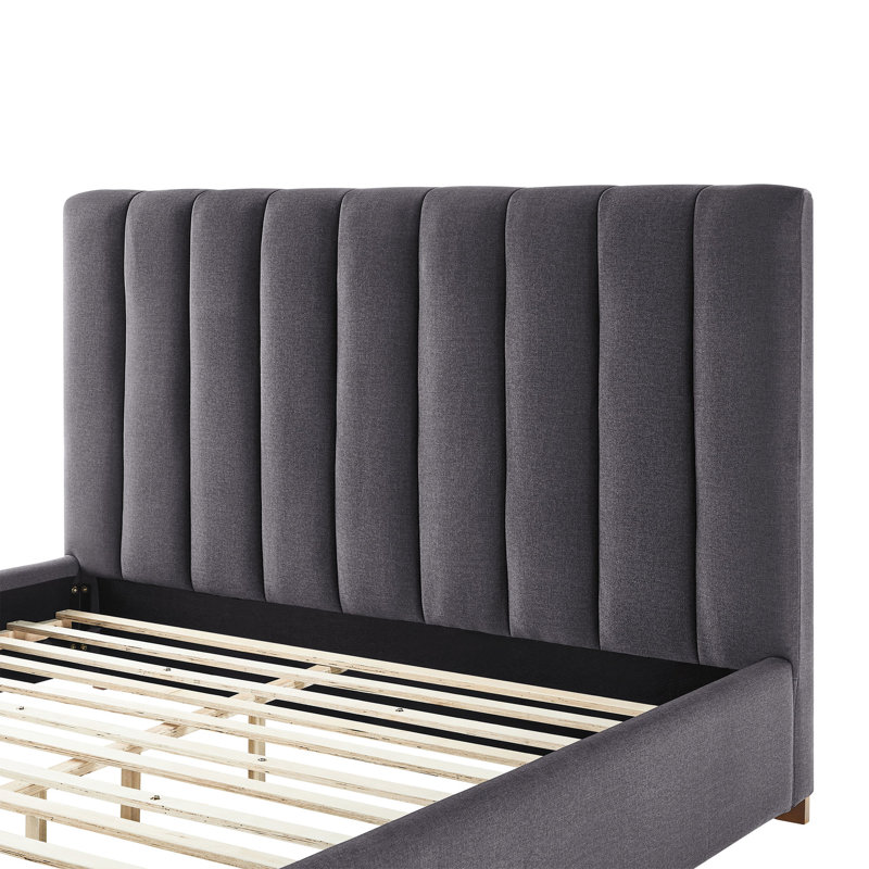 Lit rembourré avec tête de lit et sans sommier tapissier - lattes en tissu foncé, Gris foncé
