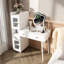 Coiffeuse, miroir à DEL, tiroirs, tablettes ouvertes, armoires cachées, modes d'éclairage, bureau de coiffeuse spacieux, couleurs