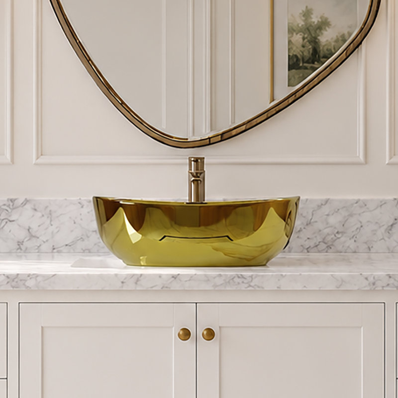 15.75" Oval Stainless Steel Vessel Bathroom Sink, Gold Above-Counter Vanity Sink with 1.75" US Standard Drain Opening