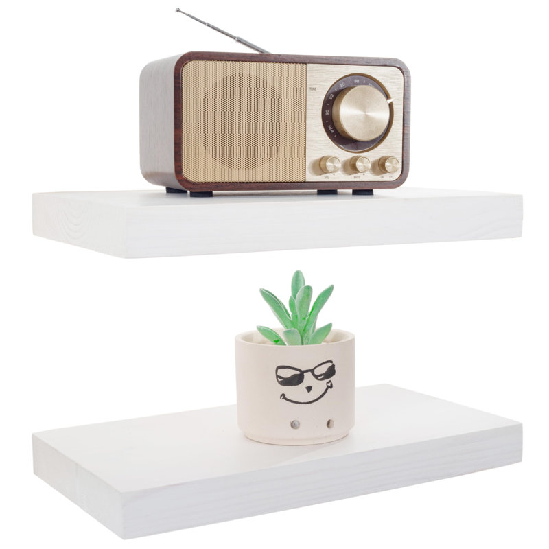 Solid Wood Floating Shelves，Rustic Wooden Wall Shelves, White, 1.25" H x 12" W x 6.7" D