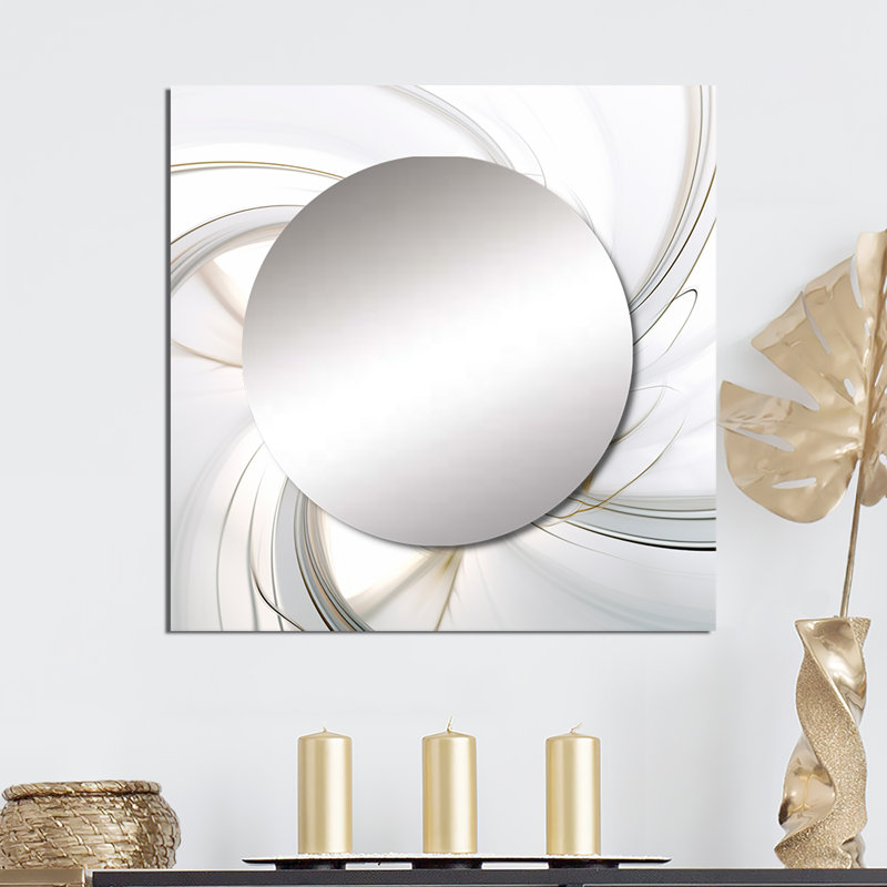 Fractal Flower Joy in Cosmic White I - Grand miroir carré à décor de fractales, 23 po x 23 po