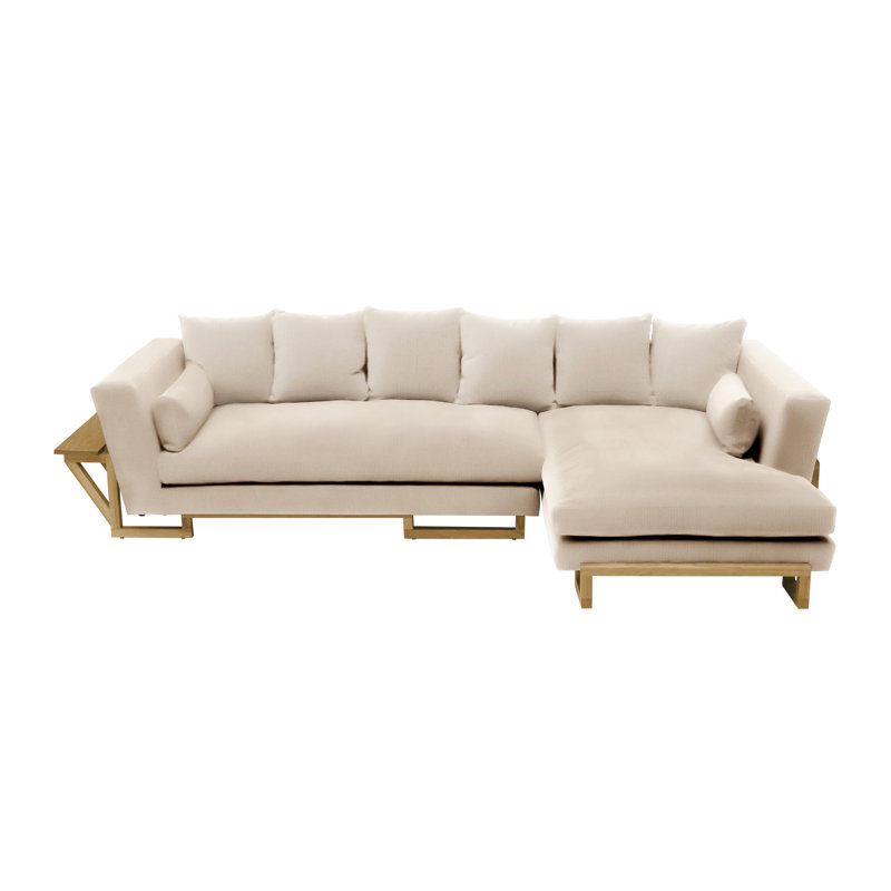 LRG Chaise Sectional, Eggplant, Left and Back Side Trays, Solid Walnut