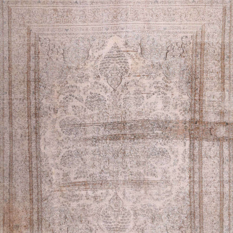 Tapis beige/palmier contemporain, Carré 5 pi