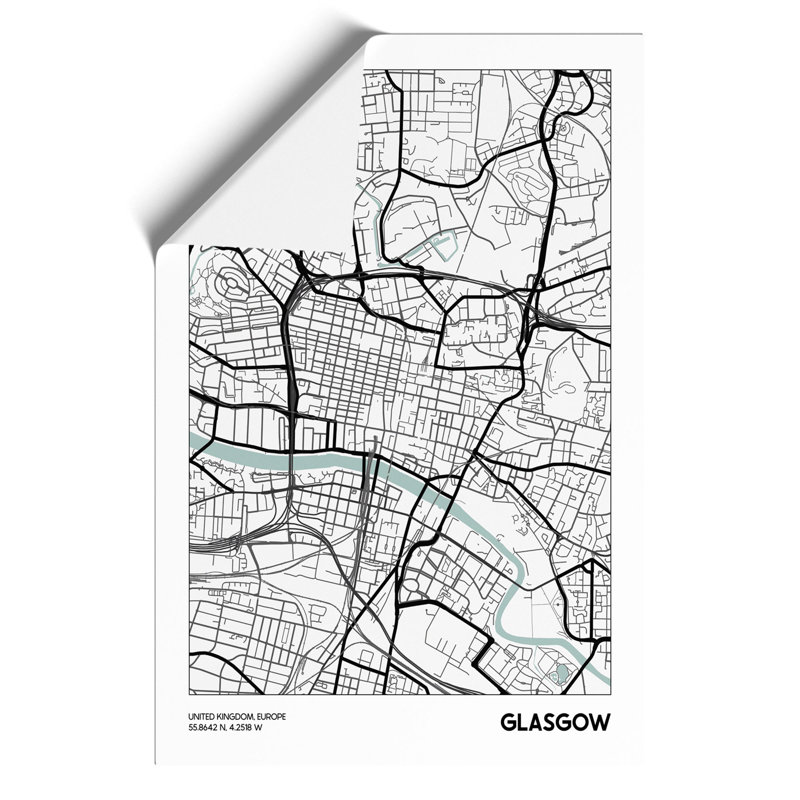 Map Glasgow UK - Frameless Print, 84cm H x 59cm W x 0.1cm D