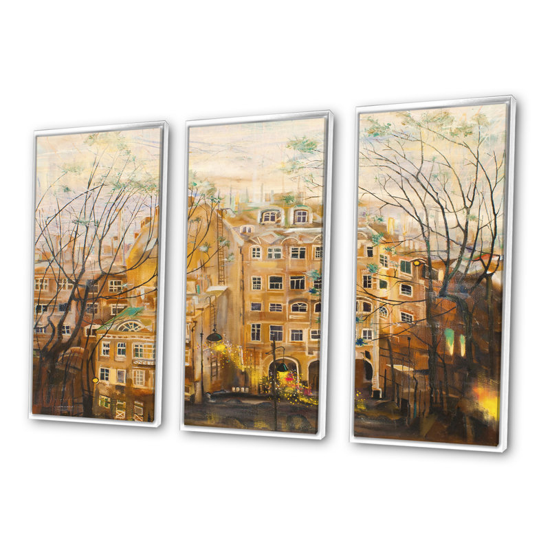 Jardin russe, ensemble d'art mural sur toile encadré traditionnel, 3 pièces, H 20 po x l 36 po x P 1 po, Blanc