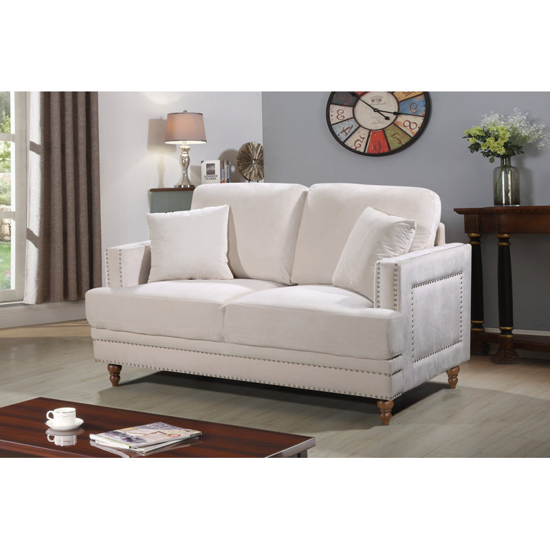 Aadi 62" Velvet Recessed Arm Loveseat, Ivory