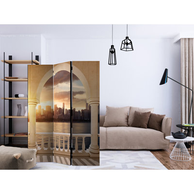Govinda 135 cm W x 172 cm H 3 - Panel Solid Wood Folding Room Divider