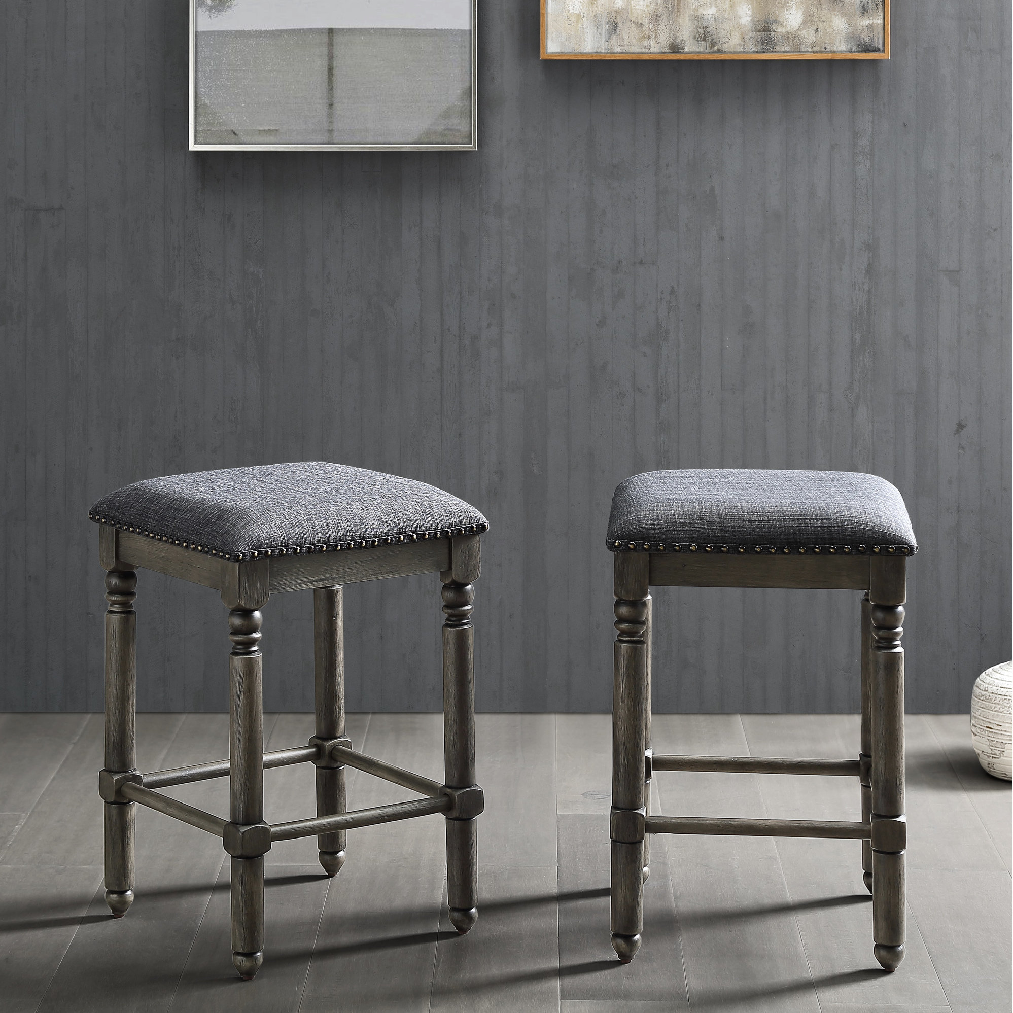 Red Barrel Studio® Counter Height Stool Of 2 In Grey - Upholstered With ...
