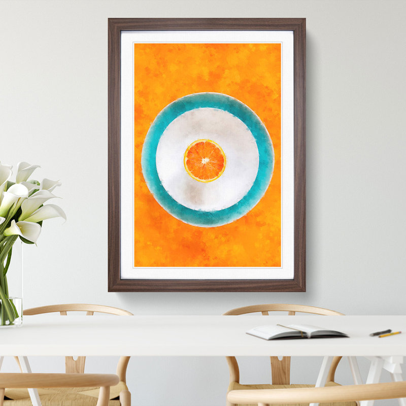 Orange Circles - Framed Print, 48cm H x 36cm W x 2cm D, Walnut Framed