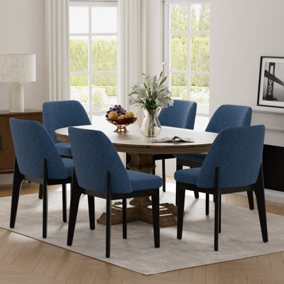 Bason 19.5" H Polyester Upholstered Dining Chair With Black Solid Wood Legs（Set Of 6）