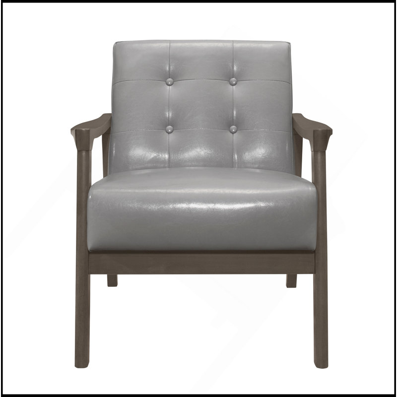 Accent Chair Button Tufted Upholstery Cushion Seat Mid-Century Modern Furniture Solid Rubberwood Frame 1Pc, Gray