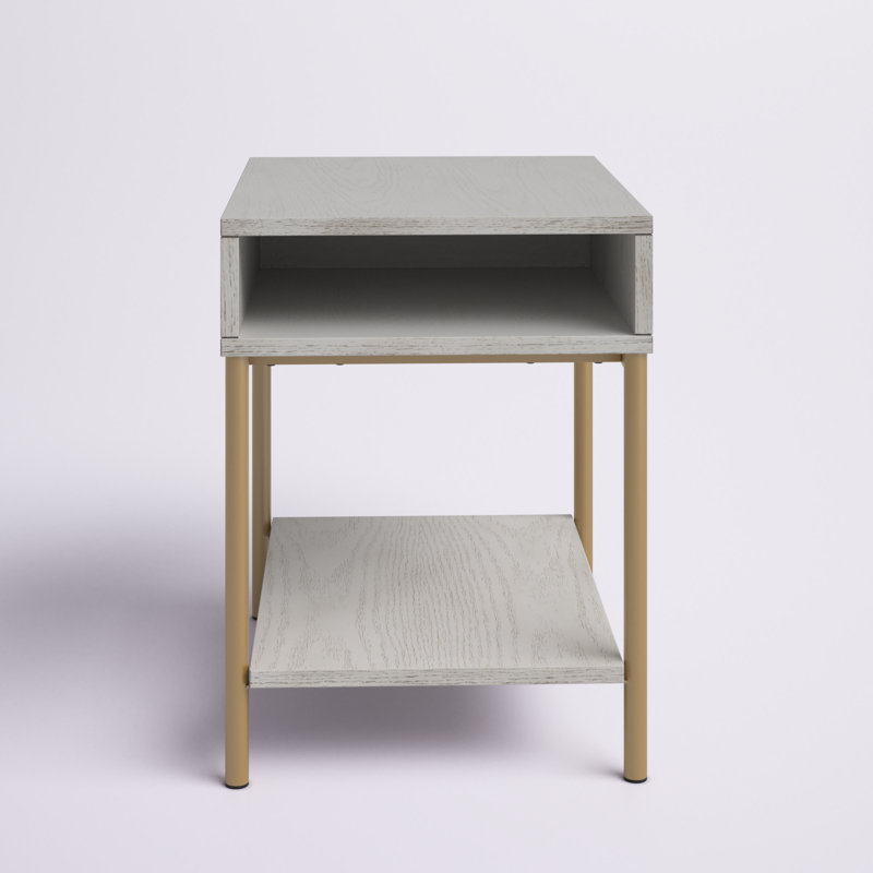 Cates End Table and Built-In Outlets, White, Gold