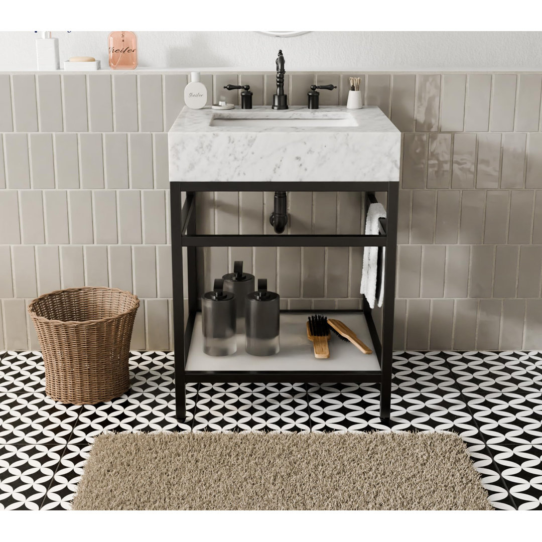 Carrara Marble Theiler Bathroom Vanity with Sink Hokku Designs Base 