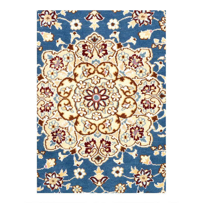 Tapis bleu clair / beige en laine / coton / soie 2 pi 11 po x 4 pi 6 po Preben