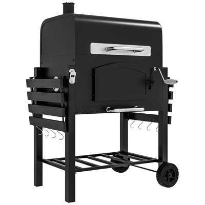 Barbecue au charbon de bois, avec hauteur réglable, tablettes pliantes, thermomètre, ouvre-bouteille et roues, idéal pour le camping en plein air, le pique-nique, la cour arrière, le barbecue portatif noir, les commandes de cheminée à hauteur de poêle,