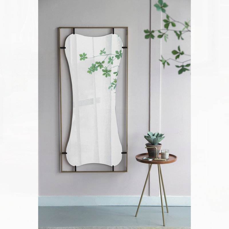 Miroir coquelicot 28 po x 1,5 po x 60 po avec cadre en métal doré