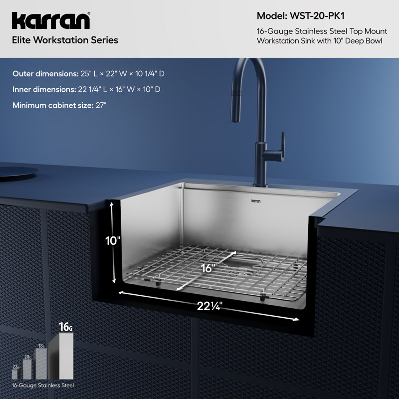 Elite Workstation 25'' L Single Bowl Stainless Steel Kitchen Sink