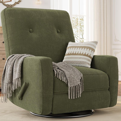 Oversized Swivel Rocker Recliner Chair, 360° Glider Recliner for Adults, Linen Upholstered Chair for Living Room by Latitude Run