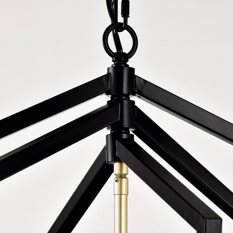 Lustre à 8 lumières de style lanterne de style campagnard avec finition en métal noir et luminaires suspendus de style moderne