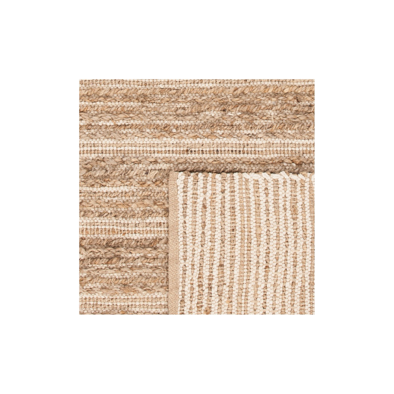 Arria Hand Woven Jute/Cotton Solid Color Rug in Natural/Ivory, Rectangle 3' x 5'