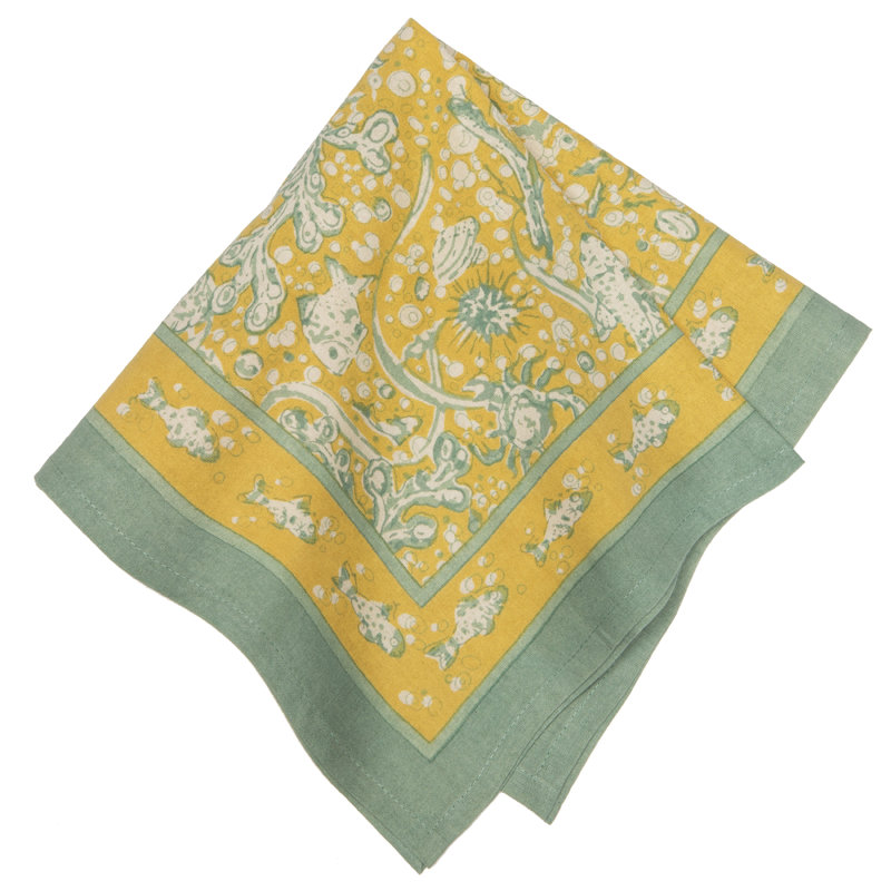 La Mer 100% Cotton Square Napkins, Aqua/Citrine