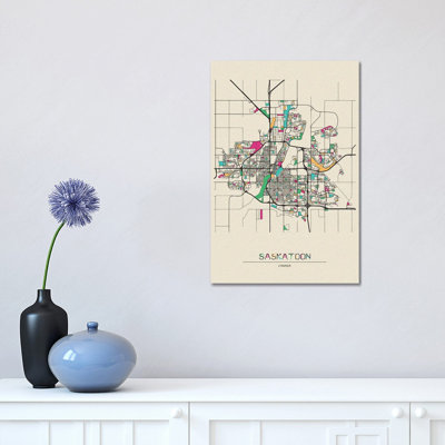 Saskatoon, Canada Map by Ayse Deniz Akerman - Wrapped Canvas Gallery-Wrapped Canvas Giclée
