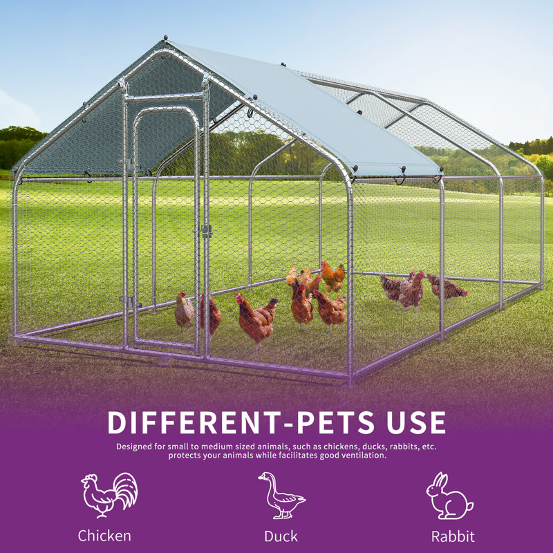 65/125/145/200 Square Feet Deretha Heavy-duty Chicken Run Chicken Coop, 76.8" H x 117.6" W x 236.4" D