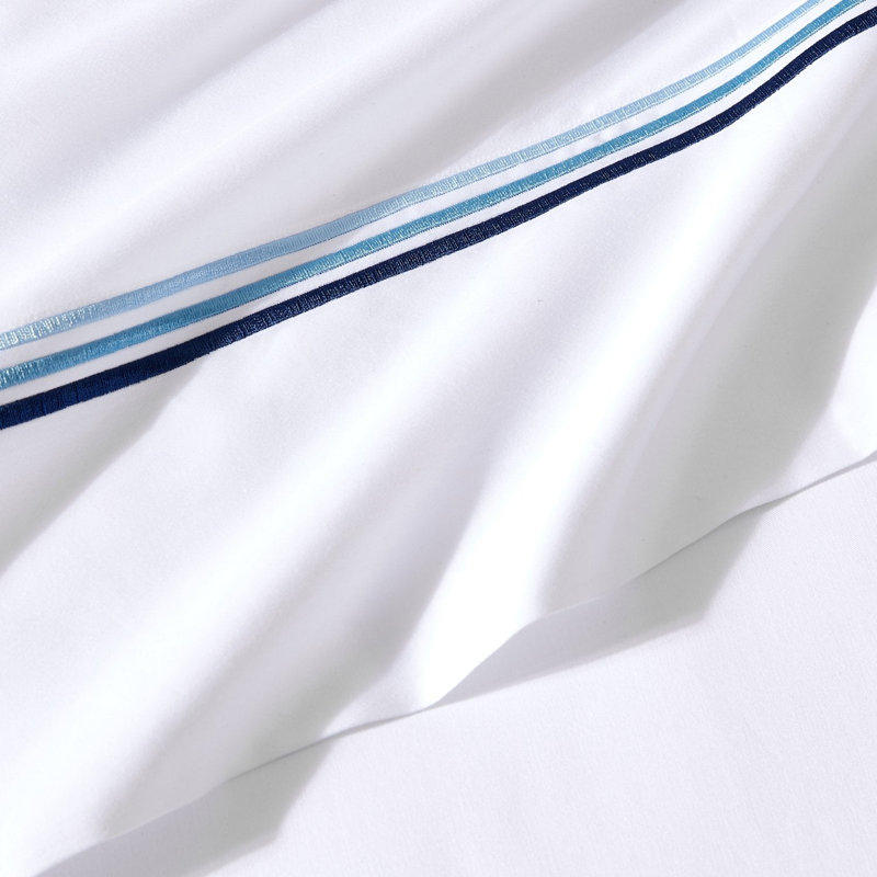 Triple Luxe Sateen Sheet Set , White/Ocean, King Sheet Set