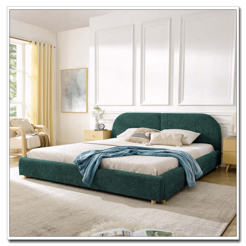 Tête de lit courbée de style moderne et minimaliste avec pieds incurvés et pieds robustes, Très grand lit, Vert, Aucun