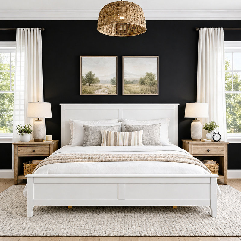 White Platform Bed with Headboard, King