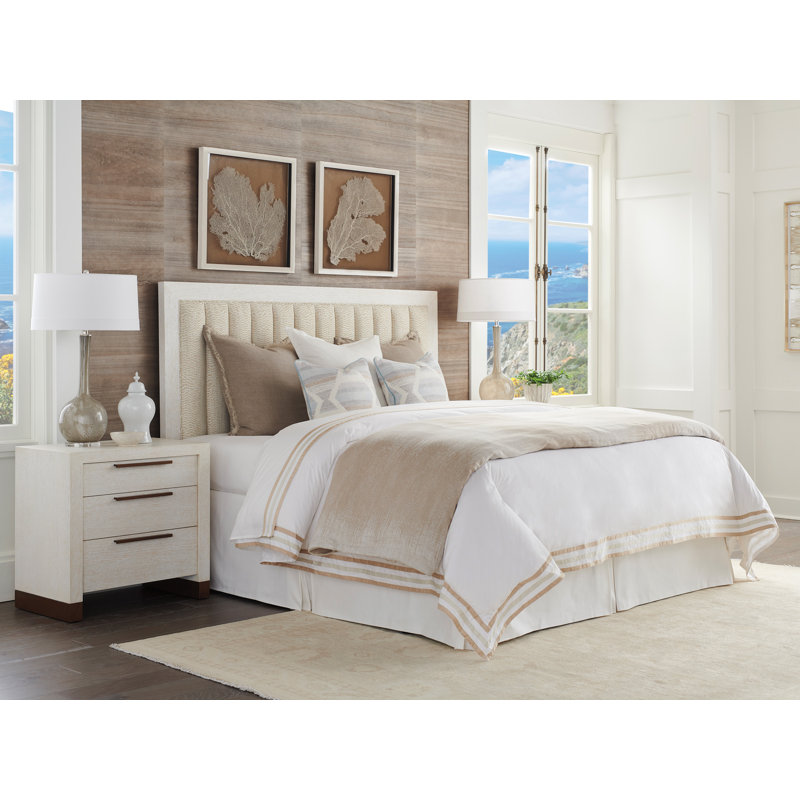 King Size Nude Channel Upholstered Oak Bedstead
