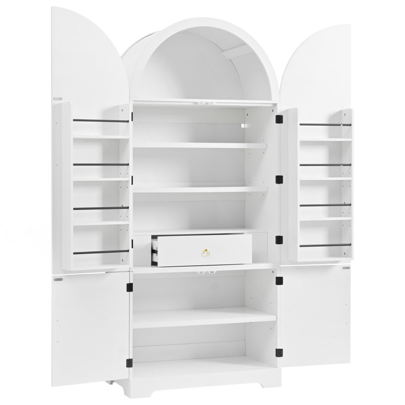 72" Tall Arched Kitchen Pantry Cabinet With 8 Door Shelves, Fluted Storage Cabinets With 3 Adjustable Shelves, Hidden Drawer, Versatile Cupboard For Kitchen, Dining & Bath Room, White