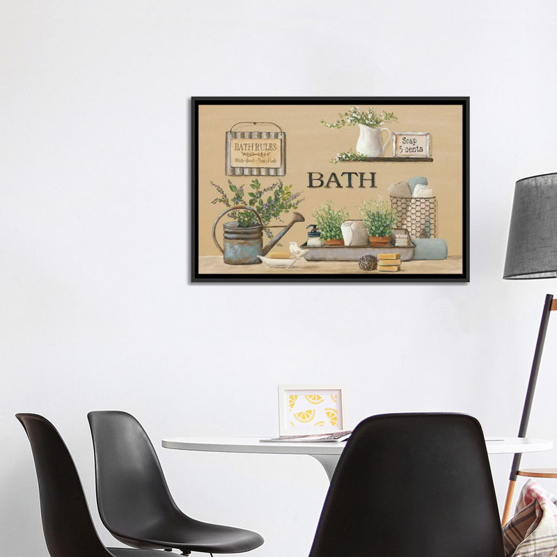 « campagnee bain ii » par pam britton-impression sur image, Toile avec cadre noir, H 26 po x l 40 po x P 1,5 po