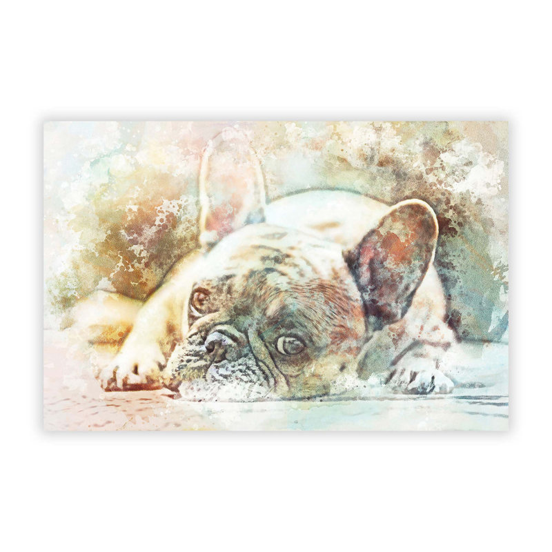 Fawn French Bulldog Dog - Painting, Unframed Paper, 59.4cm H x 84.1cm W x 3cm D