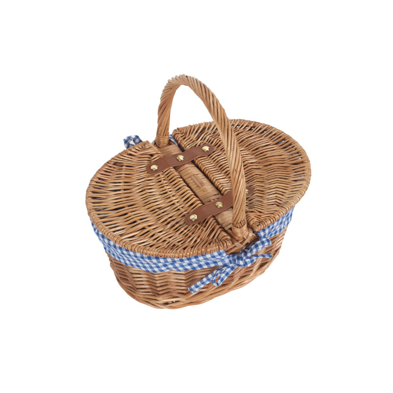 Wicker Child sized Lined Hamper Basket, Light Steamed/Blue White