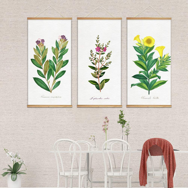 Affiche florale botanique suspendue avec cadres en bois
