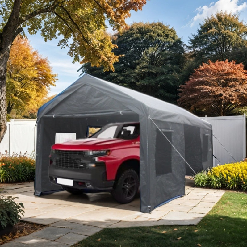 Heavy-Duty Outdoor Polypropylene Garage Shed, 112.91" H x 121.93" W x 241.91" D, Gray