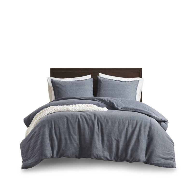 Ensemble de literie confortable en coton, sergé bleu / grand, confort toutes saisons