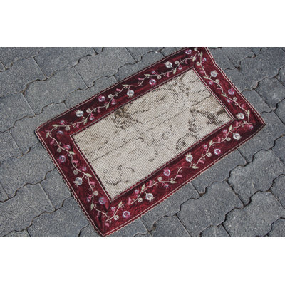 Petit tapis Oushak rétro - tapis de salle de bain décoratif en laine brun antique