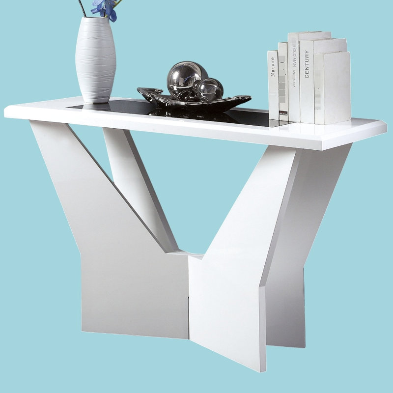 Table 1Pc de style contemporain, blanc avec verre trempé ultrabrillant et base géométrique, bord de niveau de sophistication moderne