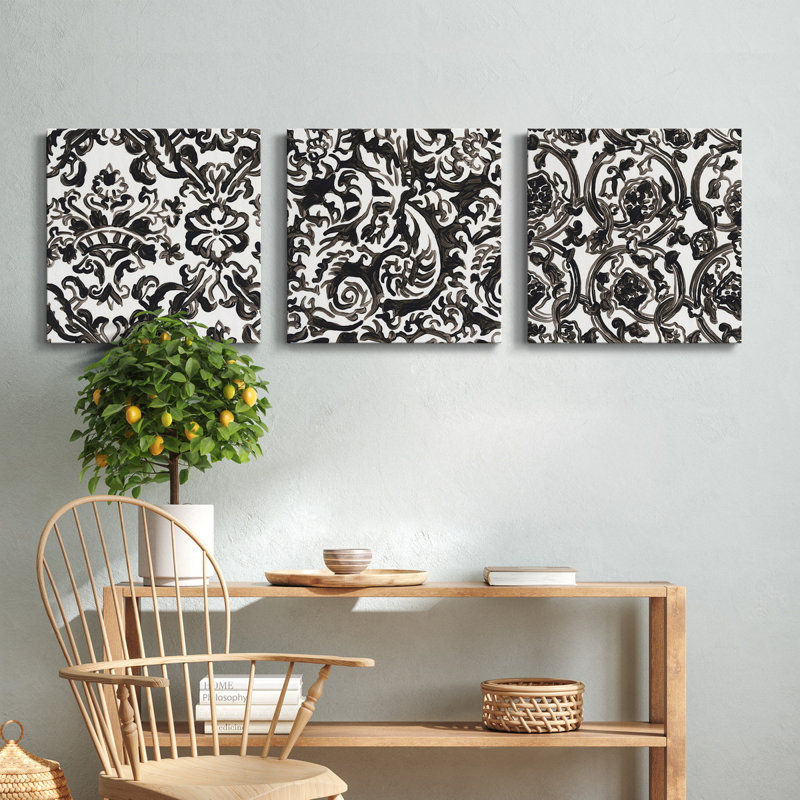 «Ink Motif VI», ensemble de 3 toiles tendues, H 16 po x l 48 po x P 1 po