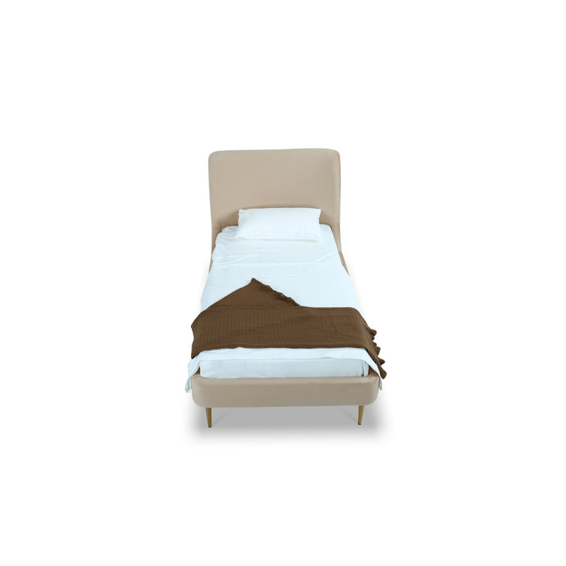 Lit tapissier en velours Heather, Simple, Brun clair / Or