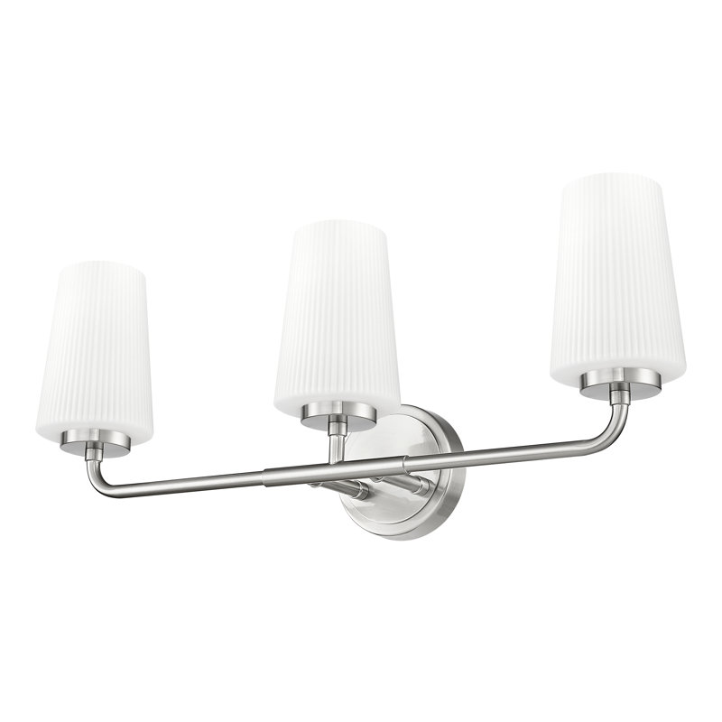 Coiffeuse Mathieson, Nickel brossé, Trois lumières, H 9,5 po x l 24 po x P 6,5 po