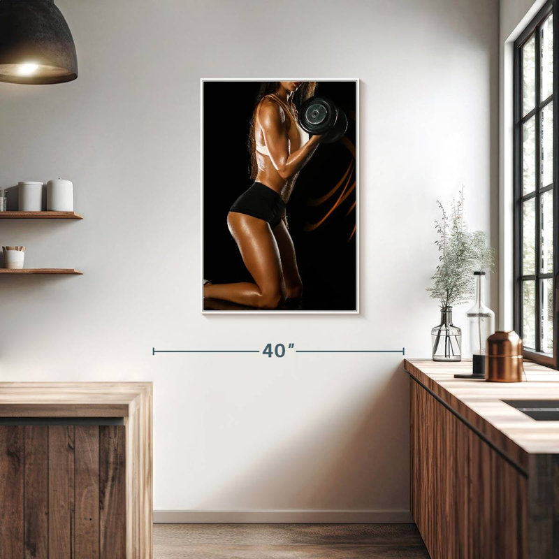 Dame soulevant des haltères, 25" x 37", Floating Frame White