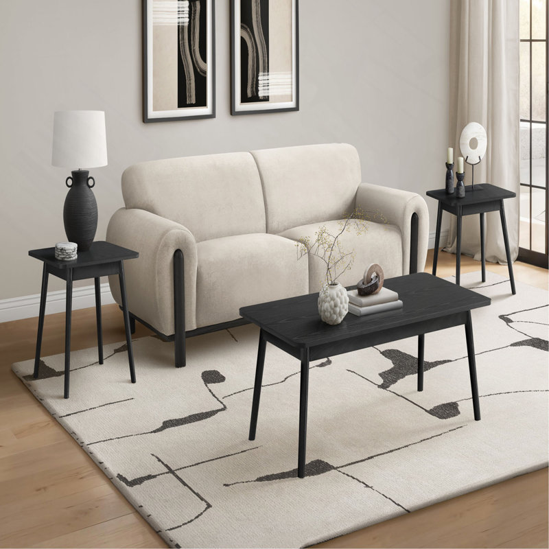 Ensemble de table, ensemble de 3 pièces, café, bout, côté, décor, salon, Mid-Century, moderne, Noir